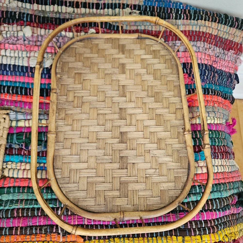 Mixed 4pc Wicker Rattan Lot Bundle Doll Chair Hot Pad Basket Tray Boho Farmhouse